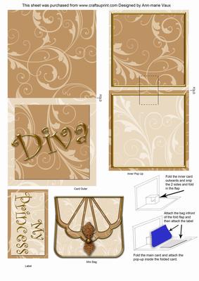 Cream Floral Diva Bag Mini 3D Pop-up Card