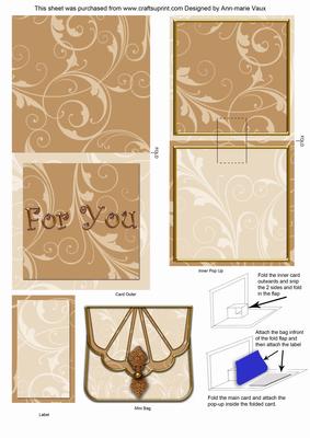 Cream Swirls for You Bag Mini 3D Pop-up Card