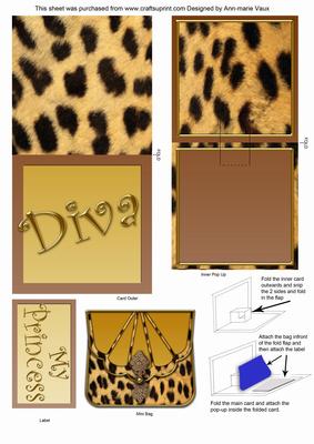 Leopard Print Diva Bag Mini 3D Pop-up Card