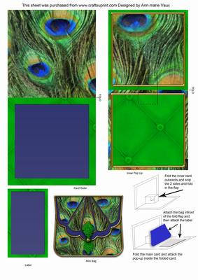 Peacock Print Bag Blank Mini 3D Pop-up Card