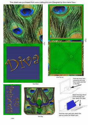 Peacock Print Bag Diva Mini 3D Pop-up Card