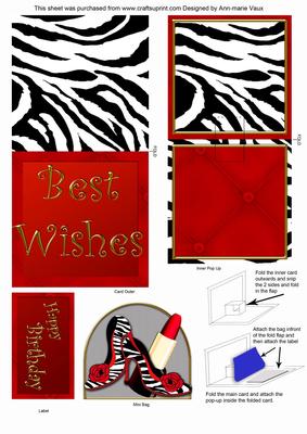 Zebra Print Shoes Birthday Mini 3D Pop-up Card