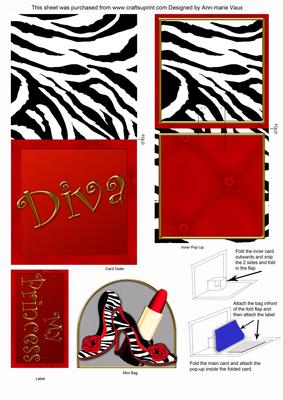 Zebra Print Shoes Diva Mini 3D Pop-up Card