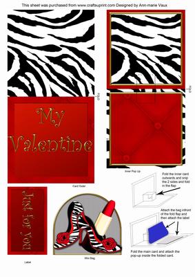 Zebra Print Shoes Valentine Mini 3D Pop-up Card