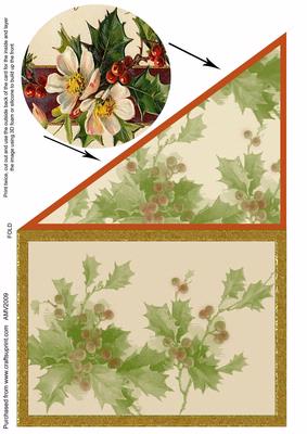 Christmas Holly and Roses Corner Card