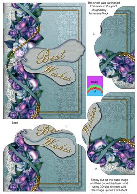 Best Wishes Blue Floral Scallop Bottom 7x5inch Stacker