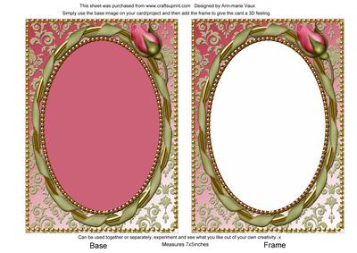 Pink Green Rose Bud 7x5inch Picture Card Front and Frame
