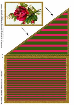 Striped Gold Red Rose Corner Card