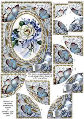 White Rose Butterflies 7x5in 4 Corner Stacker