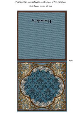 Plain Denim Blue Baroque Style Portrait Fold Card