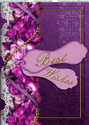 Best Wishes Purple Roses A4 Picture Sheet
