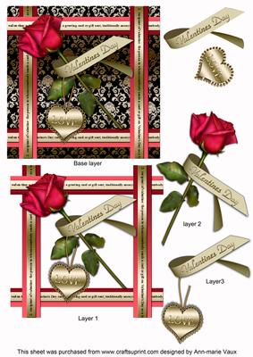 Black Red Damask Valentine Rose Decoupage Step by Step