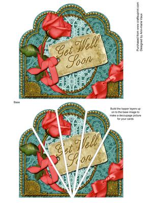 Teal Coral Rose Get Well Soon Ornate Scallop Deco Stacker