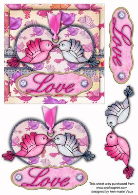 True Lovebirds Pink Love Step by Step Decoupage Sheet