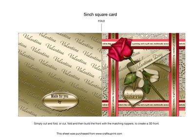 Red Rose Gold Valentine 5in Cut and Fold Card