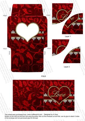 Red Lace Love Mini Card Envelope Duo Corner Stacker Aio