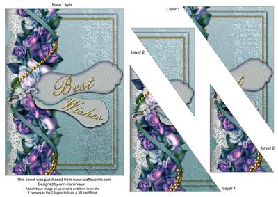 Best Wishes Blue Roses 7x5inch Triangle Duo Corner Stacker