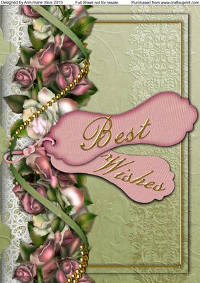 Best Wishes Pink Green Roses A4 Picture Sheet