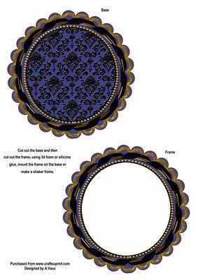Blue Black Damask Round Scallop Shaped Base and Shaker Frame