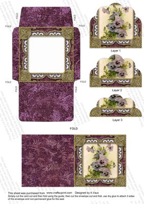 Purple Pansies Card Envelope Scallop Bottom Stacker Aio