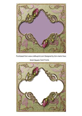 Rosebud Green Lilac Shimmer 5in Card Front and Frame
