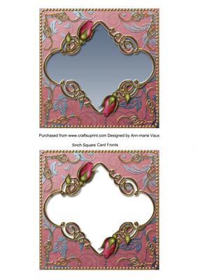 Rosebud Pink Blue Shimmer 5in Card Front and Frame
