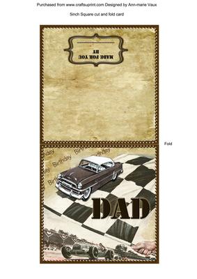Birthday Dad Vintage Cars Portrait Fold Card