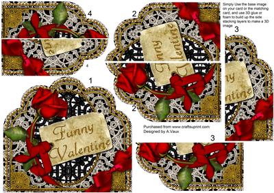 Funny Valentine Black Red Rose Ornate Scalloped Side Stacker