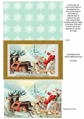 Father Christmas Sleigh Gold Frame Aperture Card