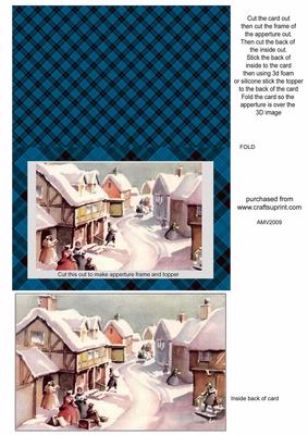 Town Snow Scene Gold Frame Aperture Card