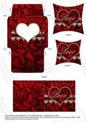 Red Lace Love Mini Card Envelope Pointy Stacker Aio