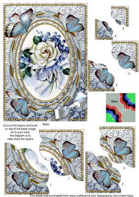 White Rose Butterflies 7x5inch Scalloped Duo Corner Stacker