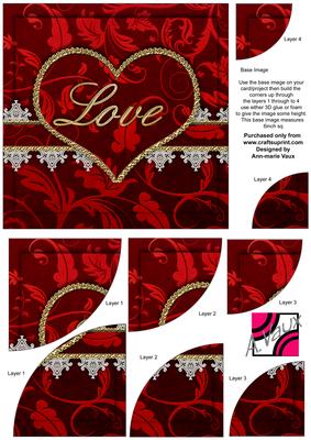 Red Lace Love 6inch Duo Corner Stacker Card Front