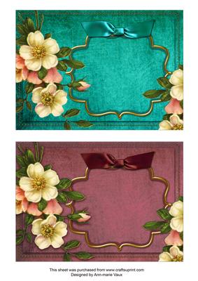 Christmas Roses Teal and Pink Duo 7x5in Card Front Bases