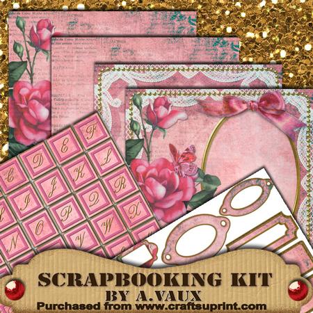Vintage Pink Tea Roses Scrapbooking Kit