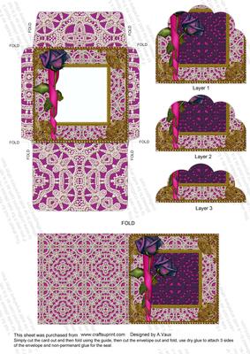 Purple Rose Lace Card Envelope Scallop Bottom Stacker Aio
