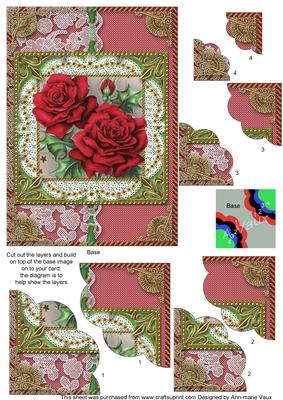 Red Roses Half Lace 7x5inch Scalloped Duo Corner Stacker