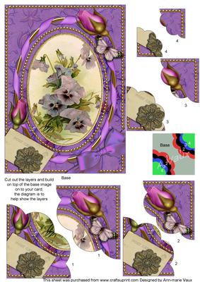 Purple Pansies Butterflies 7x5inch Scalloped Duo Corner Stac