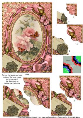 Pink Roses Butterflies 7x5inch Scalloped Duo Corner Stac