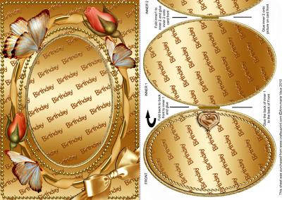 Gold Butterfly Rose Plain Birthday A5 Locket Card Front