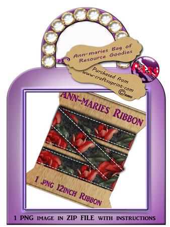 Black and Red Tea Rose Digital Ribbon