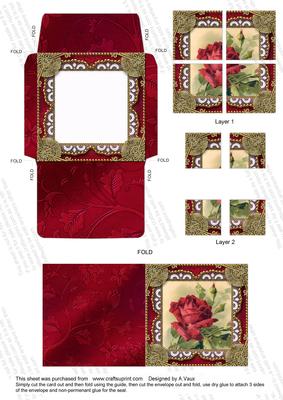 Vintage Red Rose Lace Card Envelope 4 Corner Stacker Aio