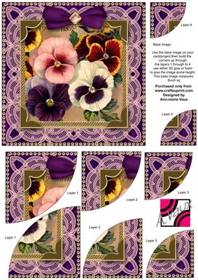 Lace Purple Pansies 6inch Duo Corner Stacker Card Front