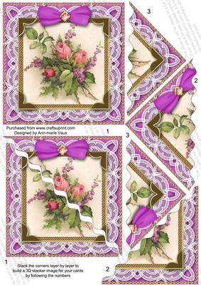 Lace Puprple Rose Bouquet Scallop Triangle Corner Stacker