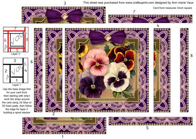 Lace Purple Pansies Spiral Edge Stacker Card Front