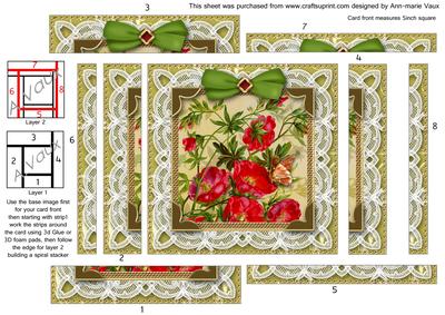 Lace Dogroses Spiral Edge Stacker Card Front