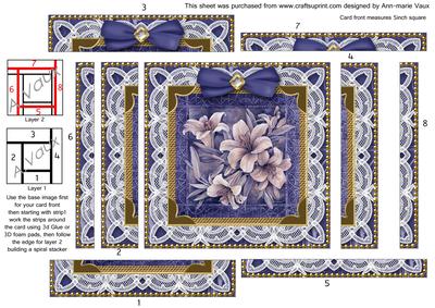 Lace Blue Lillies Spiral Edge Stacker Card Front