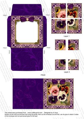 Lacey Purple Pansies Card Envelope 4 Corner Stacker Aio