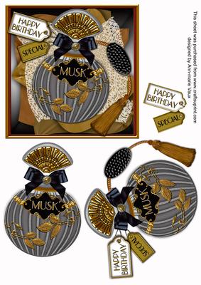 Black Musk Perfume Bottle Birthday Square Decoupage Sheet
