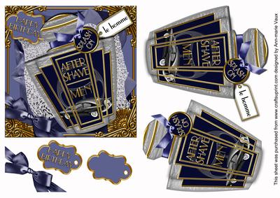 Art Deco Blue Aftershave Birthday Decoupage Sheet